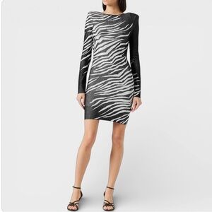 JUST CAVALLI Monochrome Zebra Long Sleeve Bodycon Dress